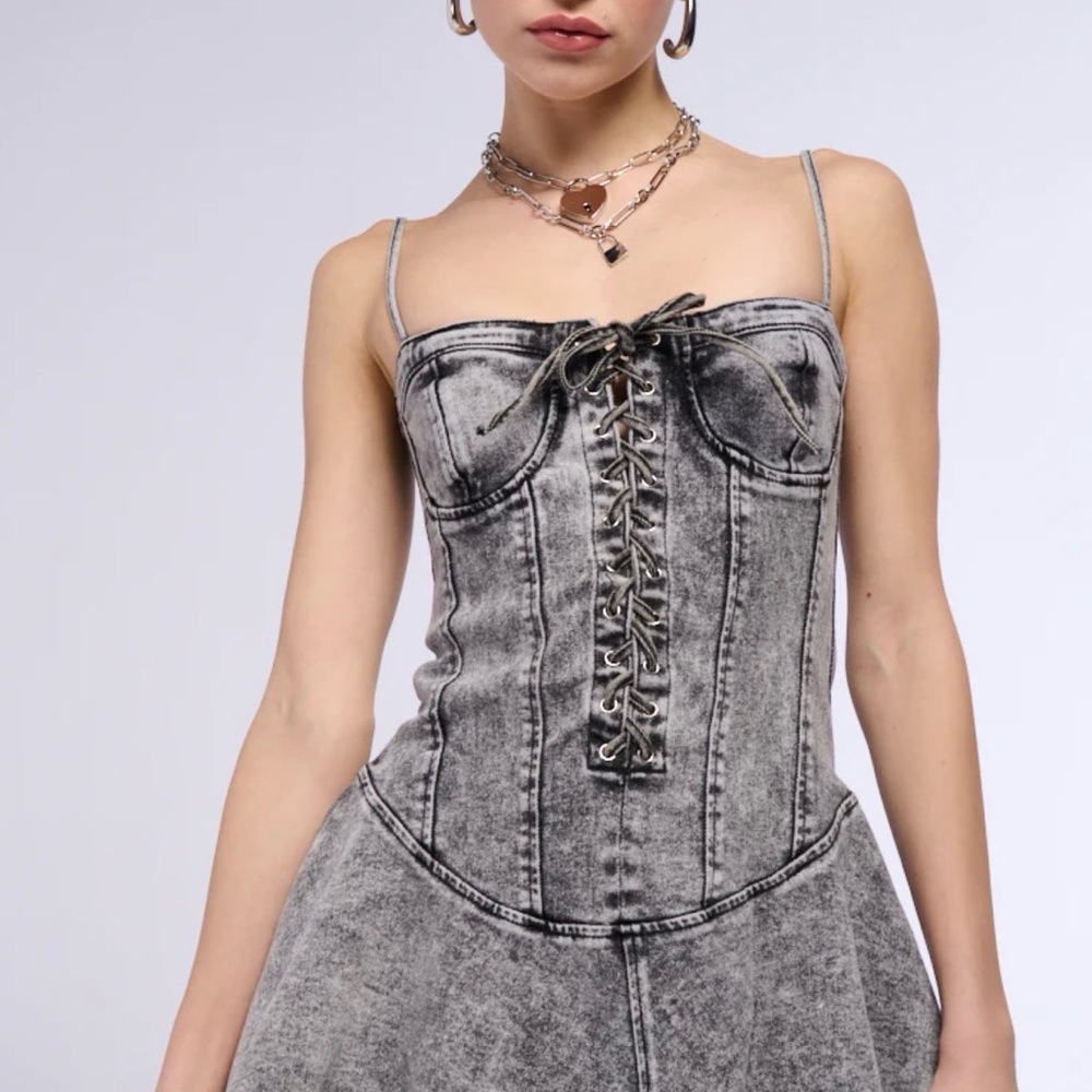 AKIRA Black and Gray Denim Corset